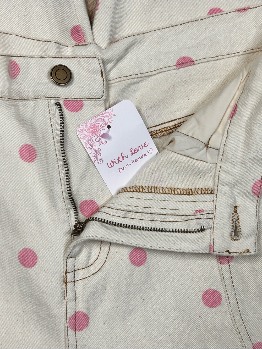 NEW Peach Love Barrel Jeans L Baggy Wide Leg Campus Closet Polka Dots - Picture 7 of 12